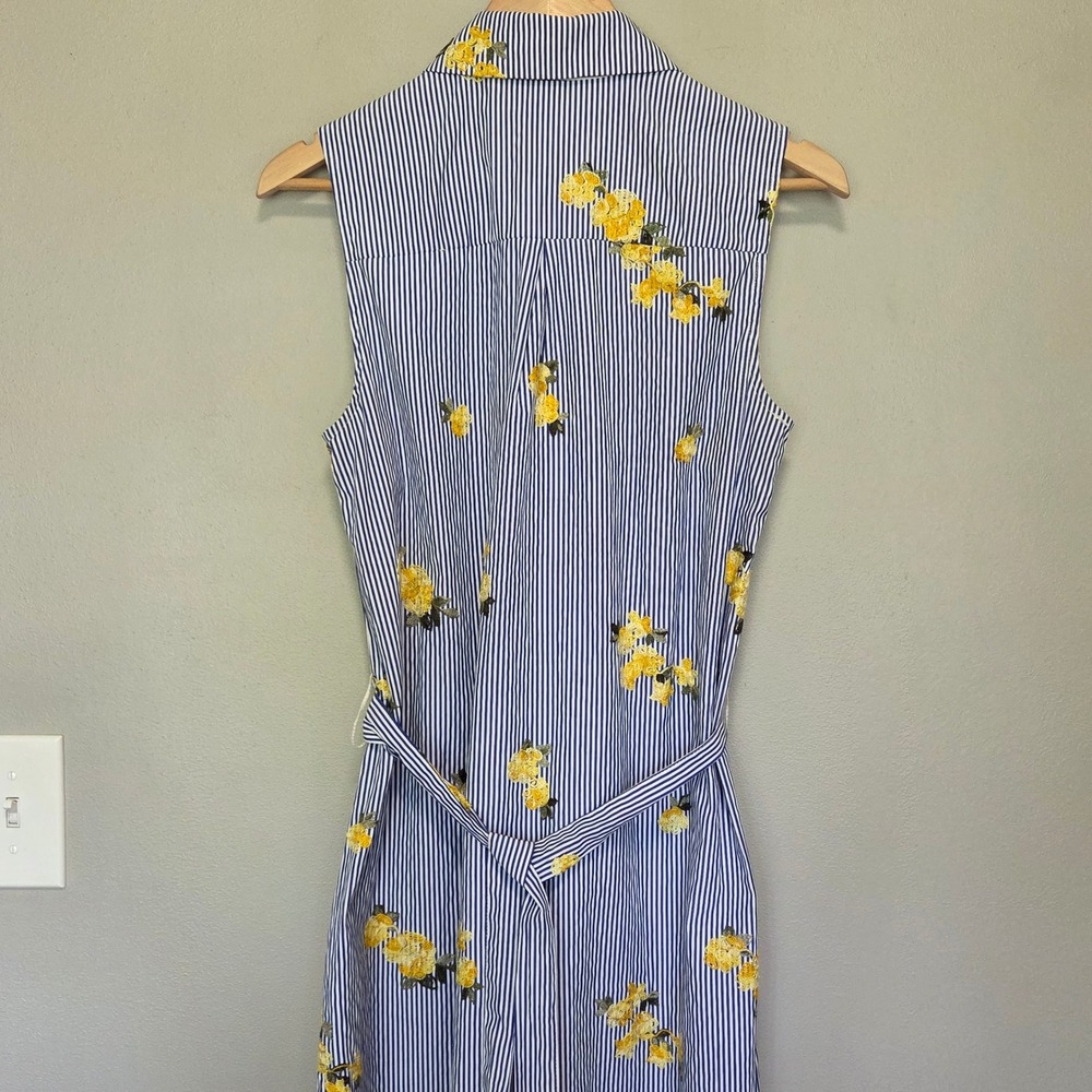 Striped Floral Embroidered Maxi Shirt Dress Size Medium Coastal Cottage Preppy - Picture 12 of 12